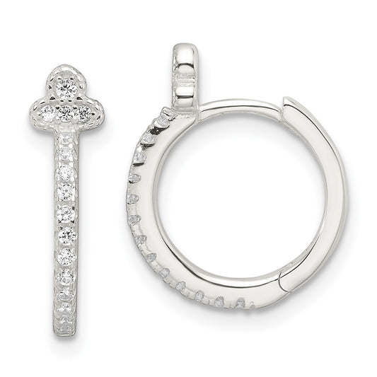 Sterling Silver E-Coating Fancy CZ Hinged Hoop Earrings