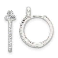 Sterling Silver E-Coating Fancy CZ Hinged Hoop Earrings