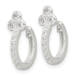 Sterling Silver E-coated CZ Hinged Hoop Earrings