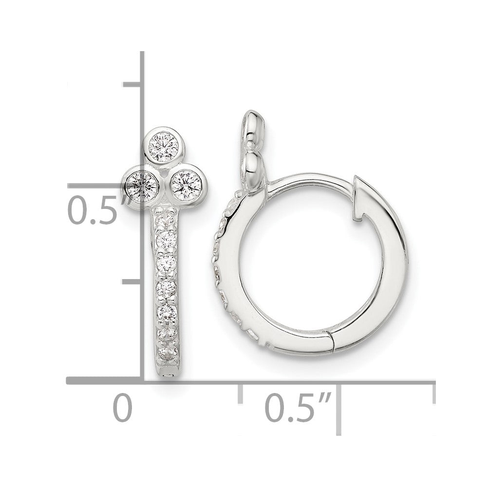 Sterling Silver E-coated CZ Hinged Hoop Earrings