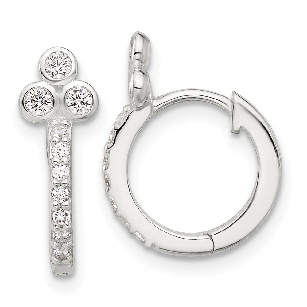 Sterling Silver E-coated CZ Hinged Hoop Earrings