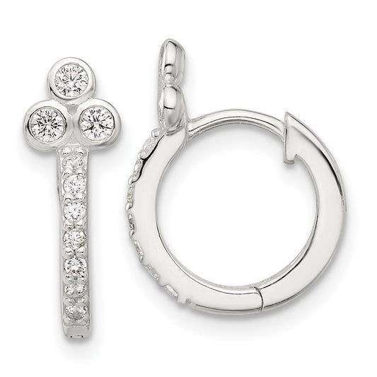 Sterling Silver E-coated CZ Hinged Hoop Earrings