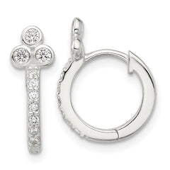 Sterling Silver E-coated CZ Hinged Hoop Earrings