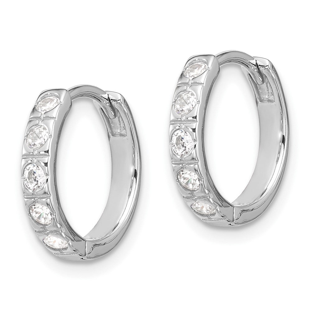 Rhodium-plated Sterling Silver CZ 3mm Hinged Hoop Earrings