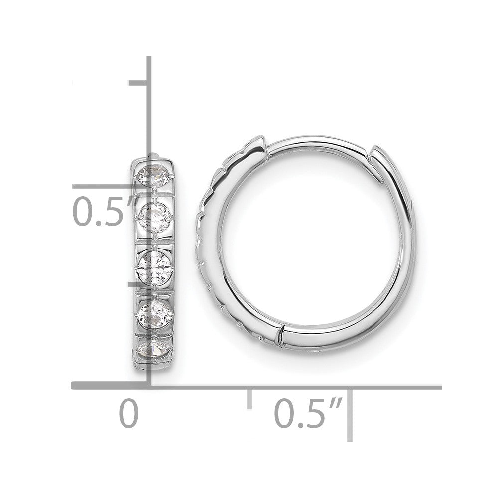 Rhodium-plated Sterling Silver CZ 3mm Hinged Hoop Earrings