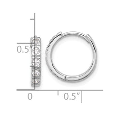 Rhodium-plated Sterling Silver CZ 3mm Hinged Hoop Earrings