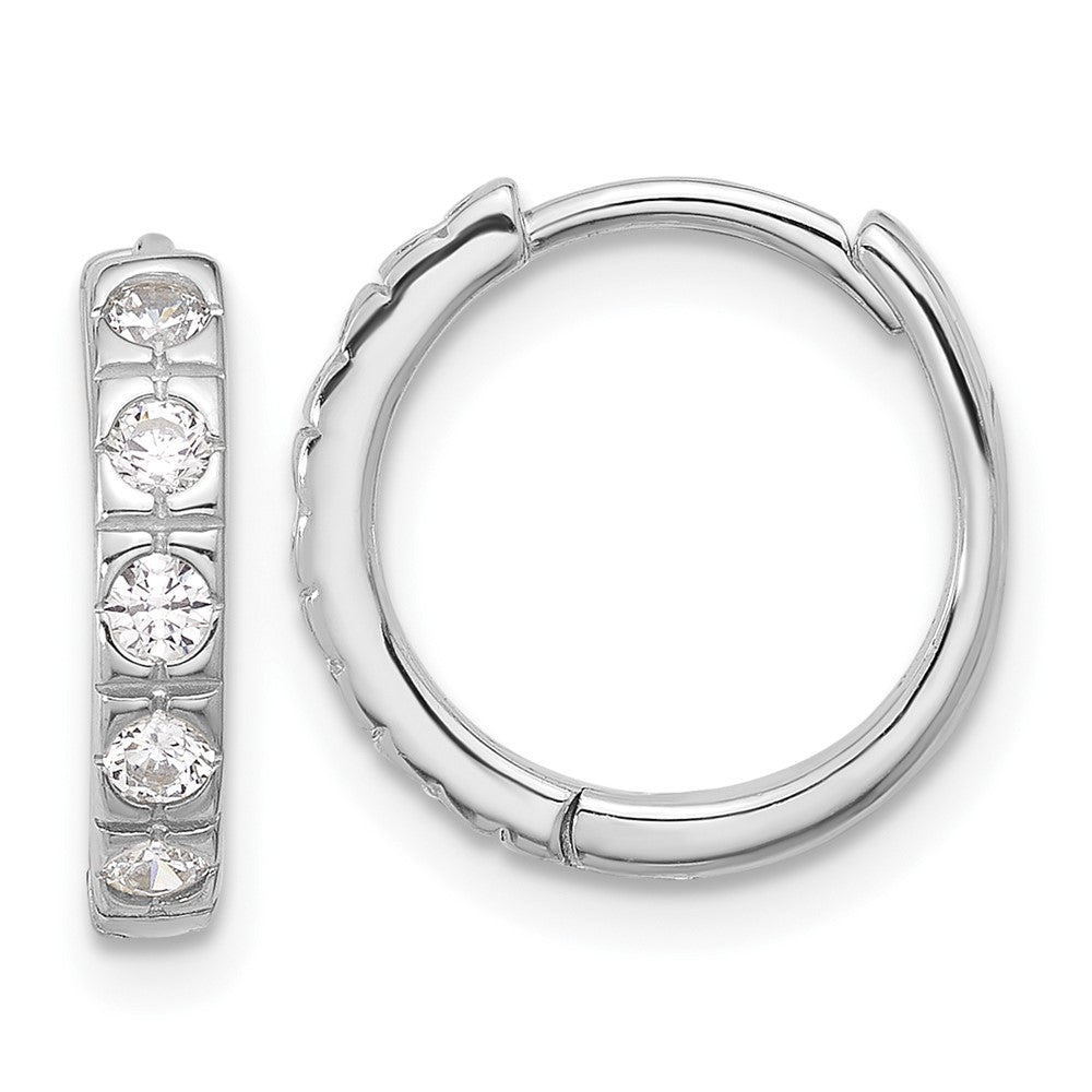 Rhodium-plated Sterling Silver CZ 3mm Hinged Hoop Earrings