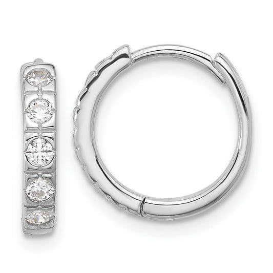 Rhodium-plated Sterling Silver CZ 3mm Hinged Hoop Earrings