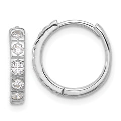 Rhodium-plated Sterling Silver CZ 3mm Hinged Hoop Earrings