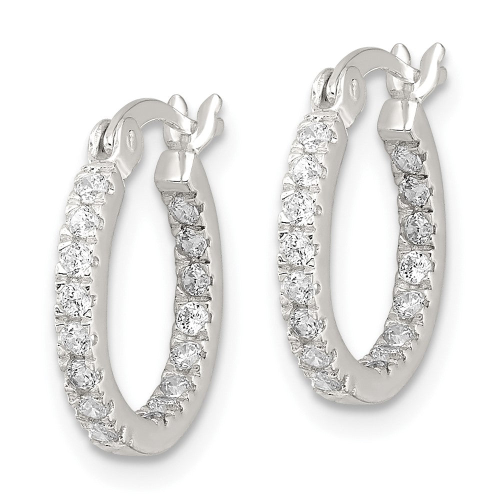 Sterling Silver Polished CZ In Out Round Hoop Earrings