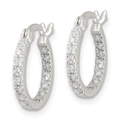 Sterling Silver Polished CZ In Out Round Hoop Earrings