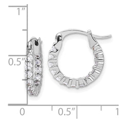 Rhodium-plated Sterling Silver 2mm CZ In Out Hoop Earrings