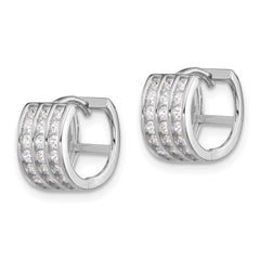 Rhodium-plated Sterling Silver 3 Row CZ Hinged Hoop Earrings