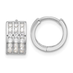 Rhodium-plated Sterling Silver 3 Row CZ Hinged Hoop Earrings