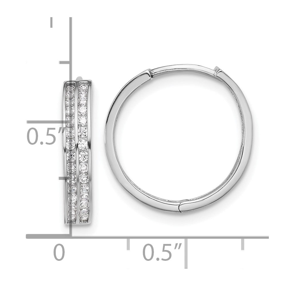 Rhodium-plated Sterling Silver 2 Row CZ Hinged Hoop Earrings
