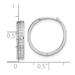 Rhodium-plated Sterling Silver 2 Row CZ Hinged Hoop Earrings