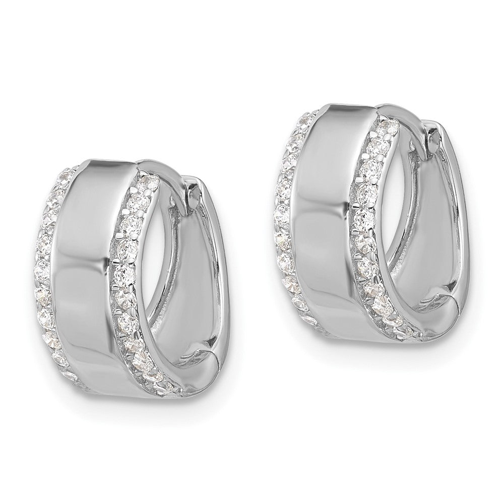 Rhodium-plated Sterling Silver CZ Edge 6.5mm Hinged Hoop Earrings
