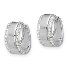 Rhodium-plated Sterling Silver CZ Edge 6.5mm Hinged Hoop Earrings