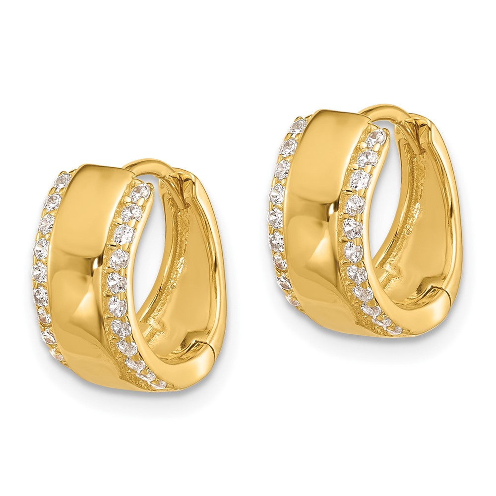 Yellow Gold-plated Sterling Silver CZ Edge 6.5mm Hinged Hoop Earrings