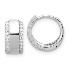 Rhodium-plated Sterling Silver CZ Edge 6.5mm Hinged Hoop Earrings