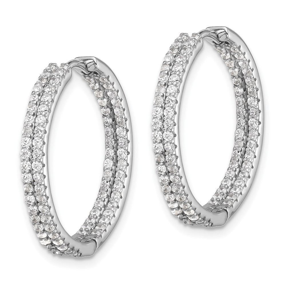 Rhodium-plated Sterling Silver Double Row CZ In and Out Hoop Earrings