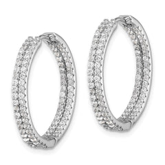 Rhodium-plated Sterling Silver Double Row CZ In and Out Hoop Earrings