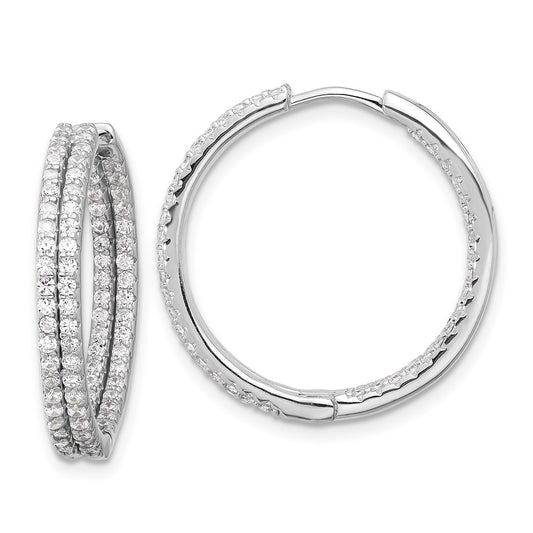 Rhodium-plated Sterling Silver Double Row CZ In and Out Hoop Earrings