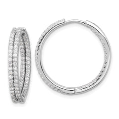 Rhodium-plated Sterling Silver Double Row CZ In and Out Hoop Earrings