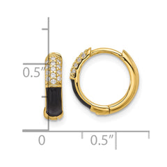 Yellow Gold-plated Sterling Silver Black Enamel CZ Hoop Earrings