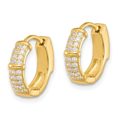 Yellow Gold-plated Sterling Silver 4mm CZ Hinged Huggie Hoop Earrings