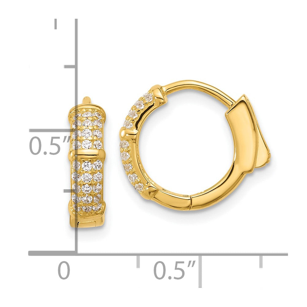 Yellow Gold-plated Sterling Silver 4mm CZ Hinged Huggie Hoop Earrings