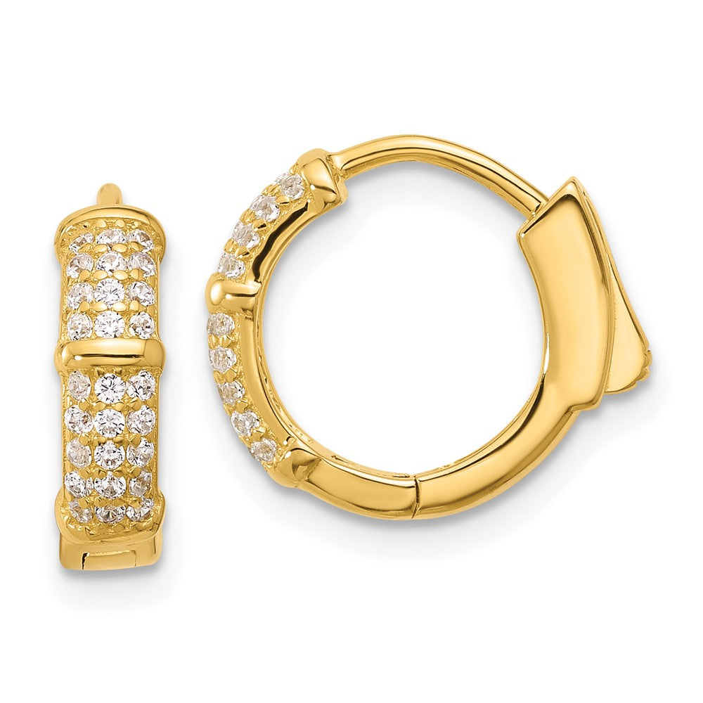 Yellow Gold-plated Sterling Silver 4mm CZ Hinged Huggie Hoop Earrings