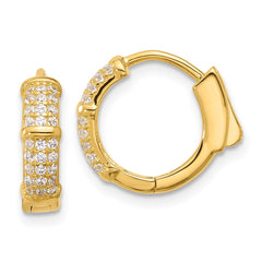 Yellow Gold-plated Sterling Silver 4mm CZ Hinged Huggie Hoop Earrings