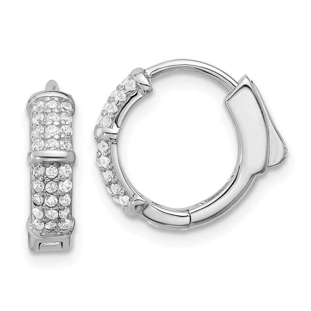 Rhodium-plated Sterling Silver 4mm CZ Hinged Huggie Hoop Earrings