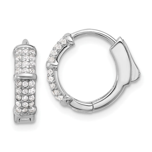 Rhodium-plated Sterling Silver 4mm CZ Hinged Huggie Hoop Earrings
