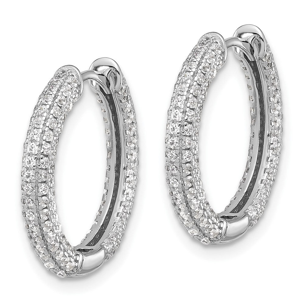 Rhodium-plated Sterling Silver Micro Pave CZ 3mm Hinged Hoop Earrings