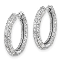 Rhodium-plated Sterling Silver Micro Pave CZ 3mm Hinged Hoop Earrings