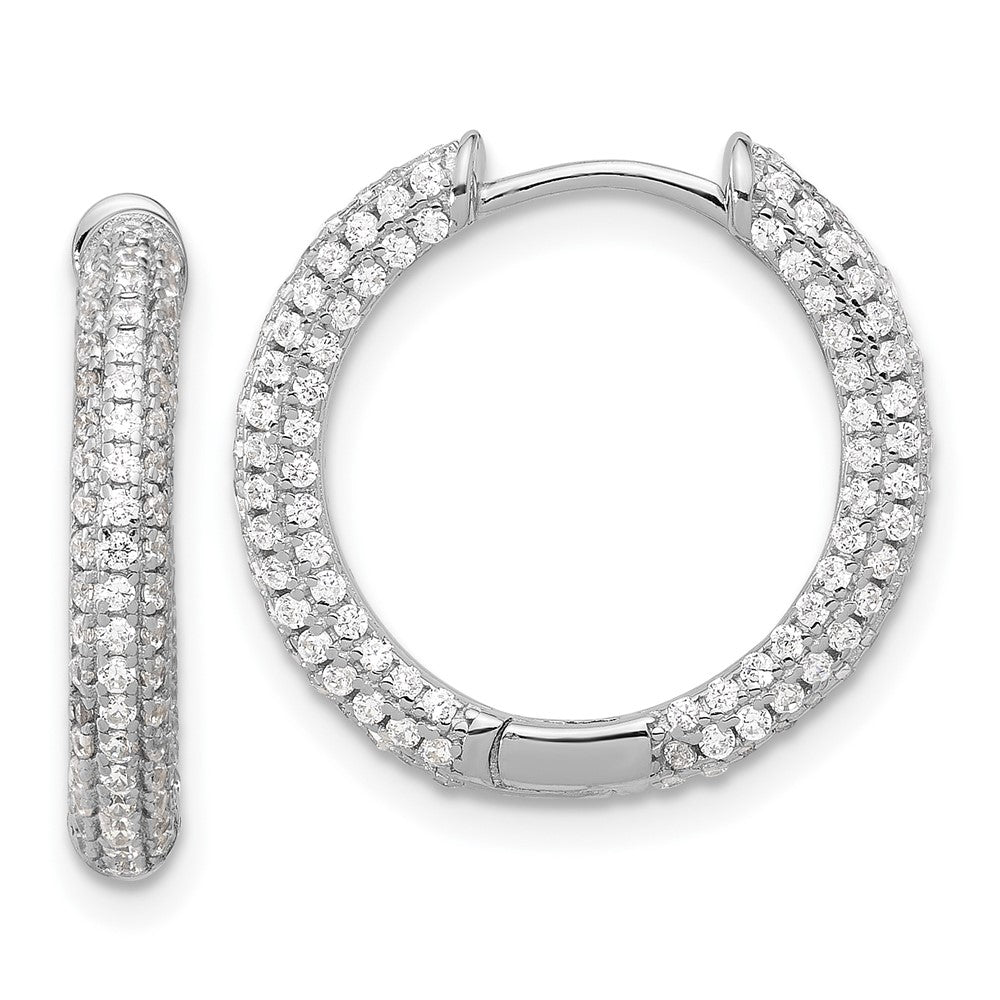 Rhodium-plated Sterling Silver Micro Pave CZ 3mm Hinged Hoop Earrings