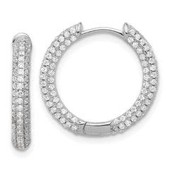 Rhodium-plated Sterling Silver Micro Pave CZ 3mm Hinged Hoop Earrings