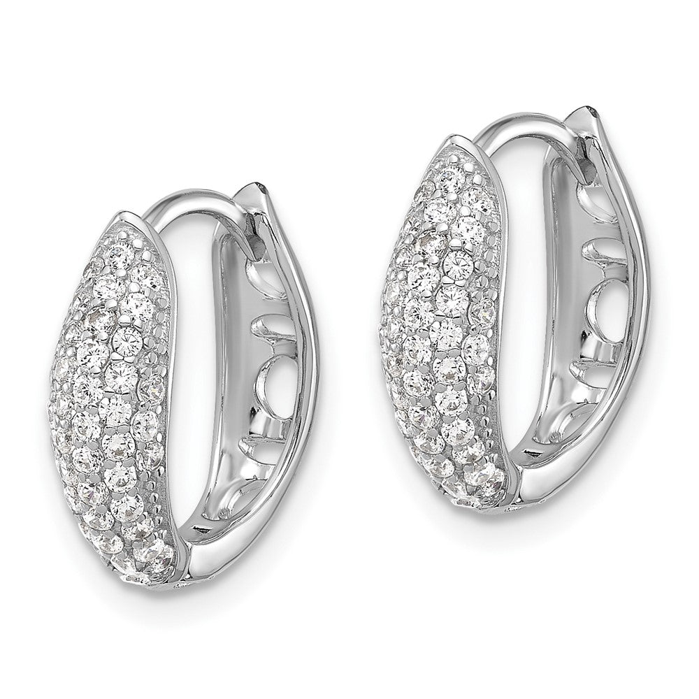 Rhodium-plated Sterling Silver Pave CZ Hinged Huggie Hoop Earrings