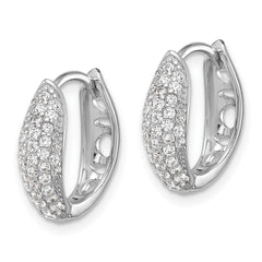 Rhodium-plated Sterling Silver Pave CZ Hinged Huggie Hoop Earrings
