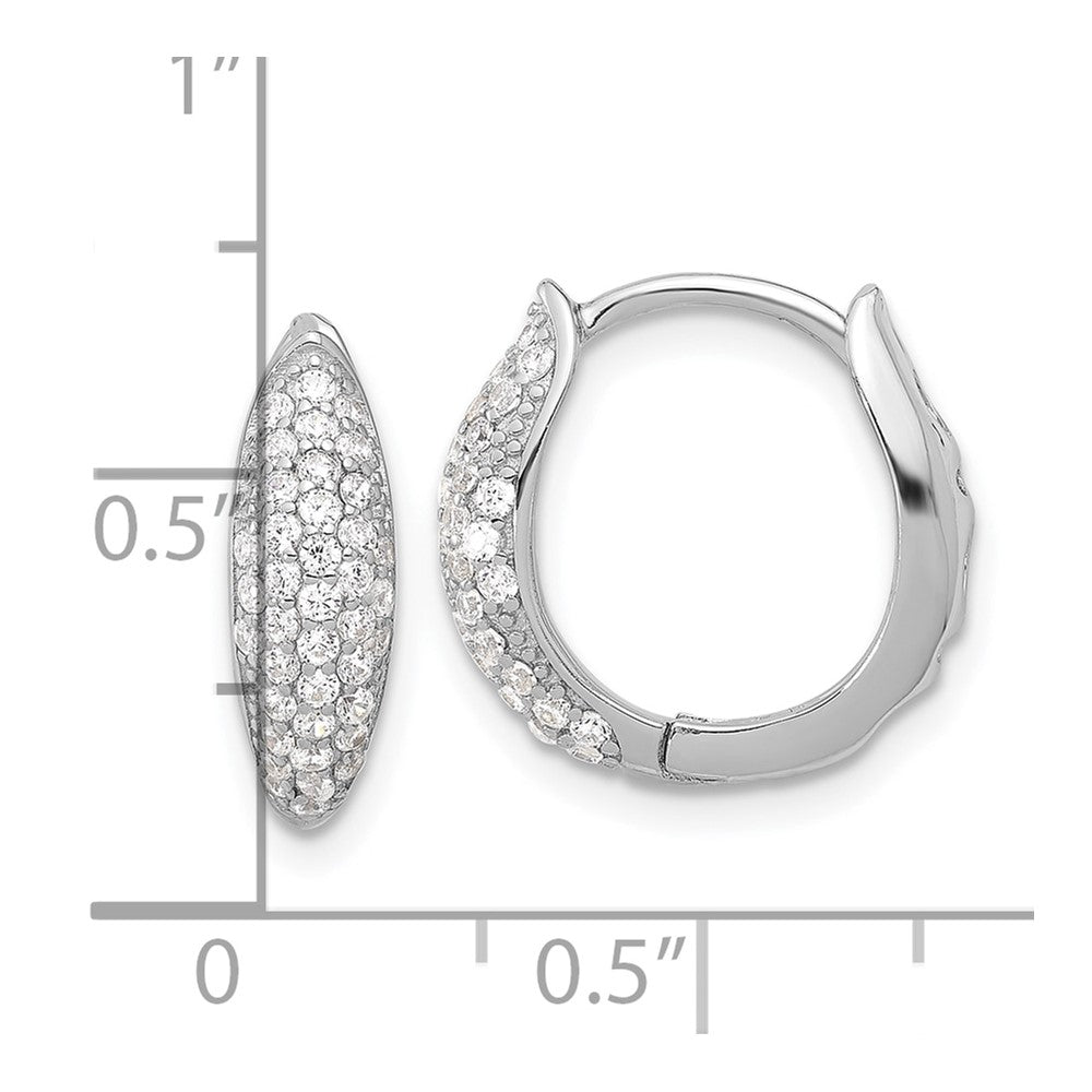 Rhodium-plated Sterling Silver Pave CZ Hinged Huggie Hoop Earrings