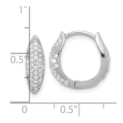 Rhodium-plated Sterling Silver Pave CZ Hinged Huggie Hoop Earrings