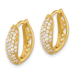 Yellow Gold-plated Sterling Silver Pave CZ Hinged Huggie Hoop Earrings