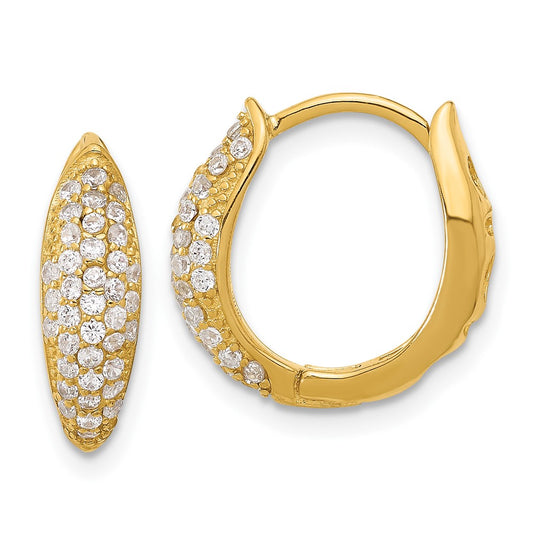 Yellow Gold-plated Sterling Silver Pave CZ Hinged Huggie Hoop Earrings