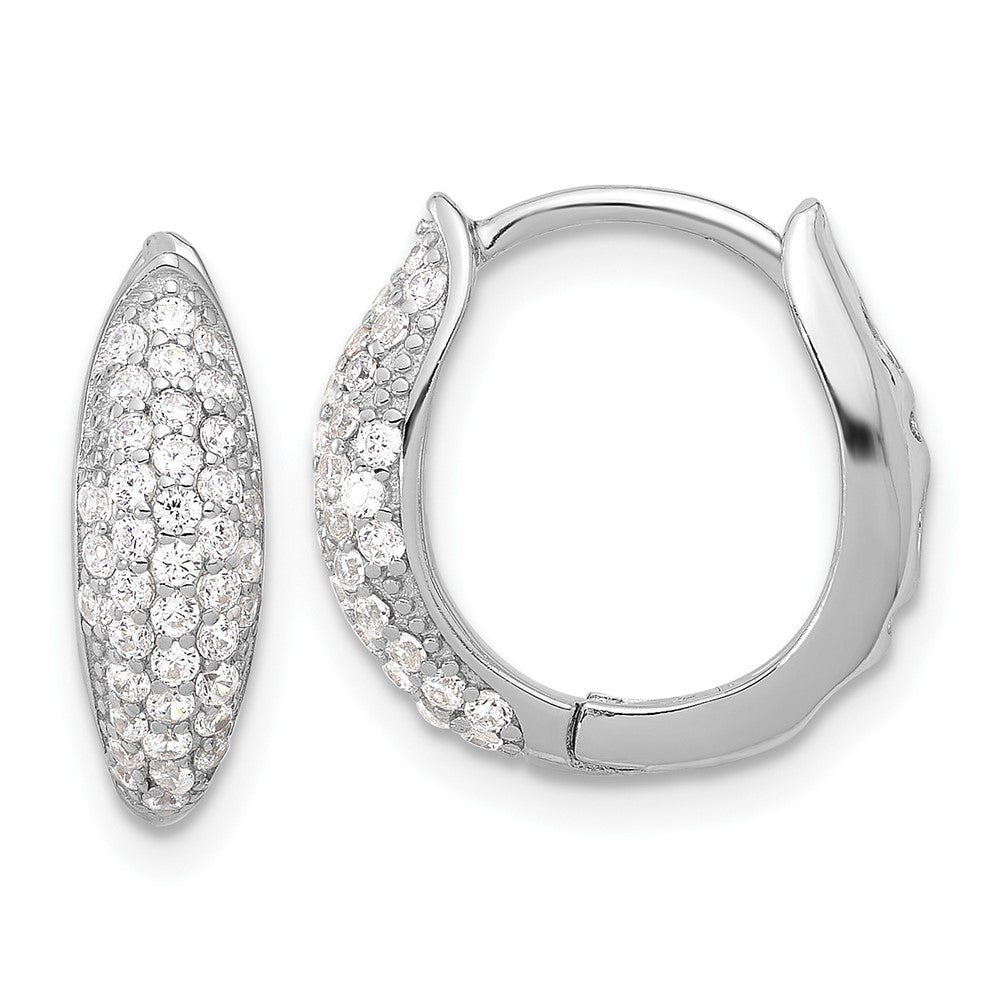 Rhodium-plated Sterling Silver Pave CZ Hinged Huggie Hoop Earrings