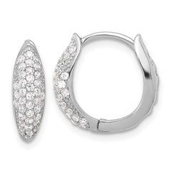 Rhodium-plated Sterling Silver Pave CZ Hinged Huggie Hoop Earrings