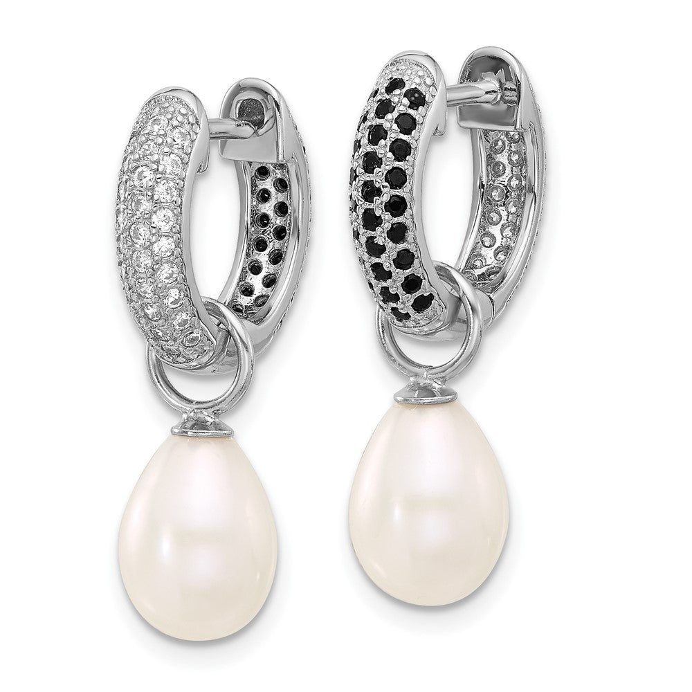 Rhodium-plated Silver 7-8mm FWC Pearl CZ Interchangeable Earrings