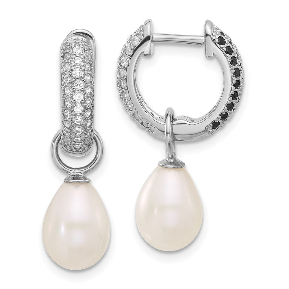 Rhodium-plated Silver 7-8mm FWC Pearl CZ Interchangeable Earrings