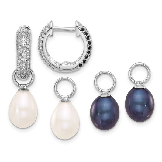Rhodium-plated Silver 7-8mm FWC Pearl CZ Interchangeable Earrings